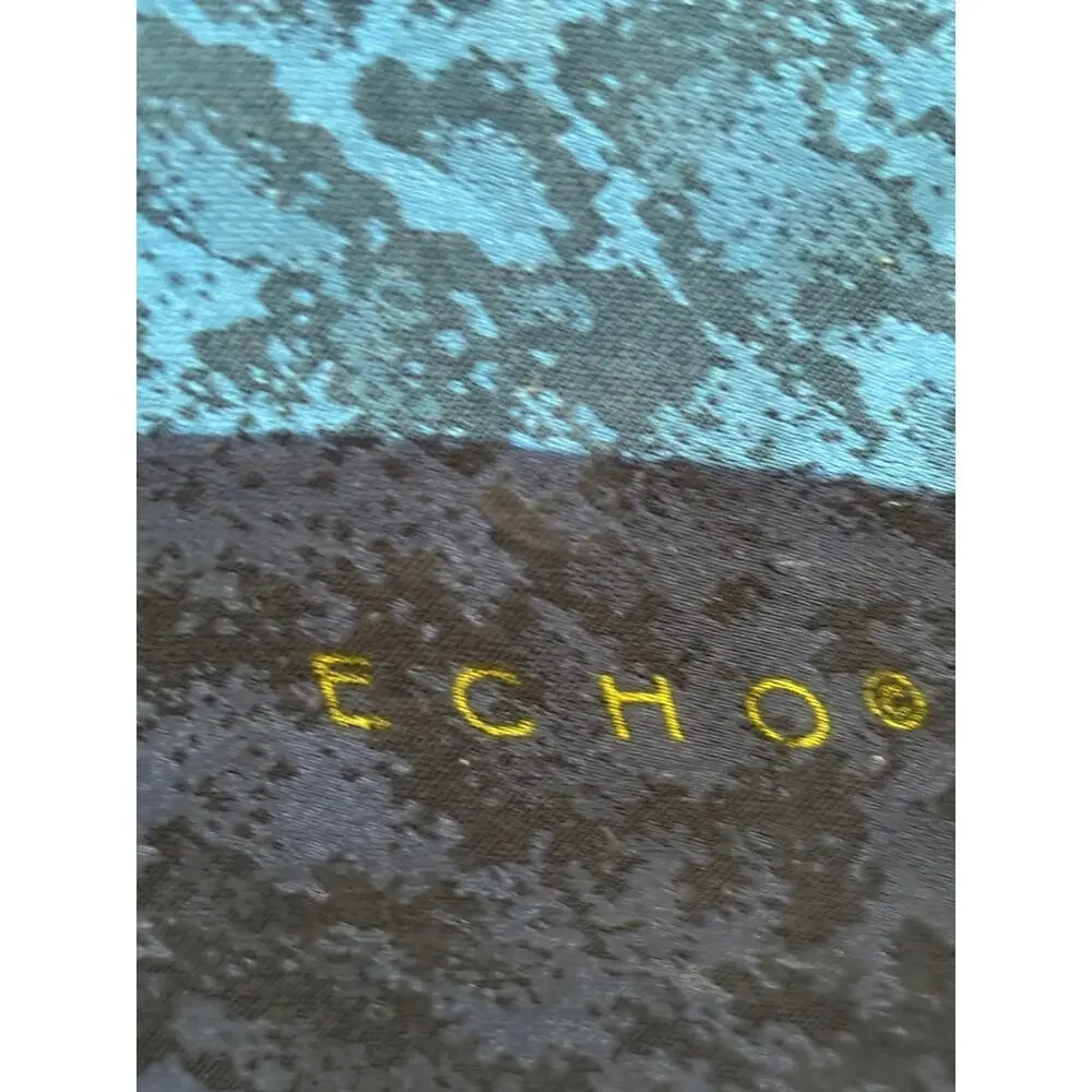 Echo Scarf VINTAGE 100% SILK Square Japan Blue Green Brown Squares Geometric 36”